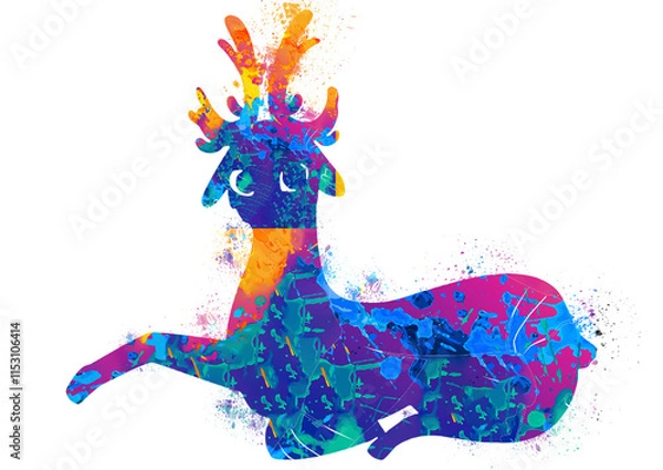 Obraz Watercolor Reindeer, Abstract Reindeer, Colorful Reindeer, Reindeer Illustration, Reindeer Drawing, Reindeer
