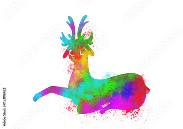 Obraz Watercolor Reindeer, Abstract Reindeer, Colorful Reindeer, Reindeer Illustration, Reindeer Drawing, Reindeer