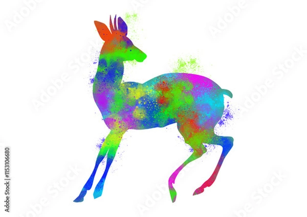 Obraz Watercolor Reindeer, Abstract Reindeer, Colorful Reindeer, Reindeer Illustration, Reindeer Drawing, Reindeer
