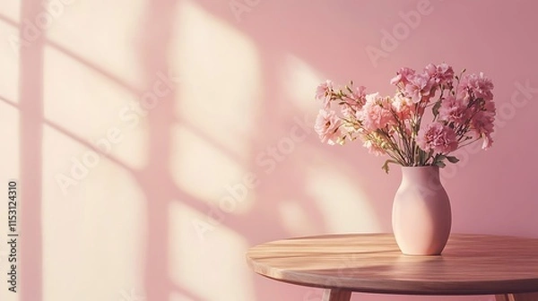 Fototapeta Pink Flowers Gracefully Resting in Vase, Softly Lit Photo. AI Generated
