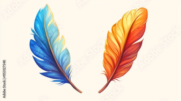 Fototapeta The feather of a bird. The bird's feather is isolated on a light background. Vector illustration.