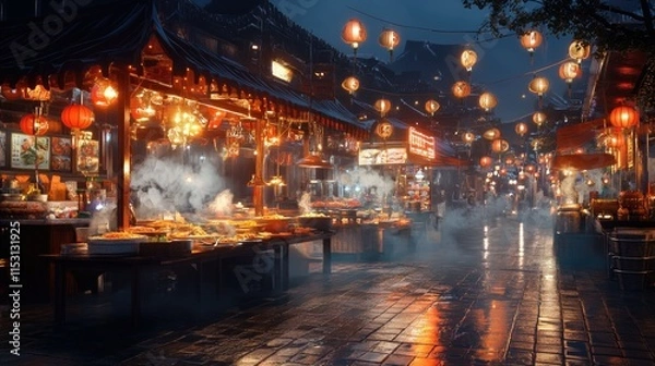 Obraz Night Market in China: A Culinary Journey Under Lanterns