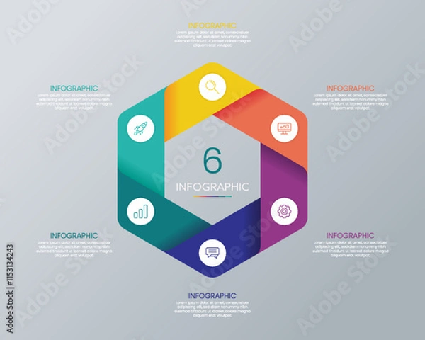 Obraz Modern hexagon shape infographic vector with 6 step icons