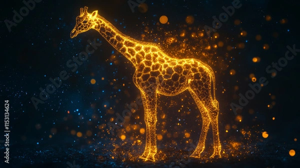 Fototapeta Hologram giraffe. Holographic projection of giraffe. Flickering energy flux of particles.