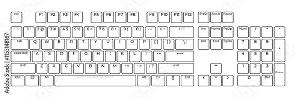 Fototapeta Computer keyboard button layout template with letters for graphic use. Modern computer keyboard. Vector illustration