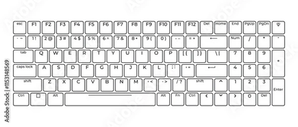 Fototapeta Computer keyboard button layout template with letters for graphic use. Modern computer keyboard. Vector illustration