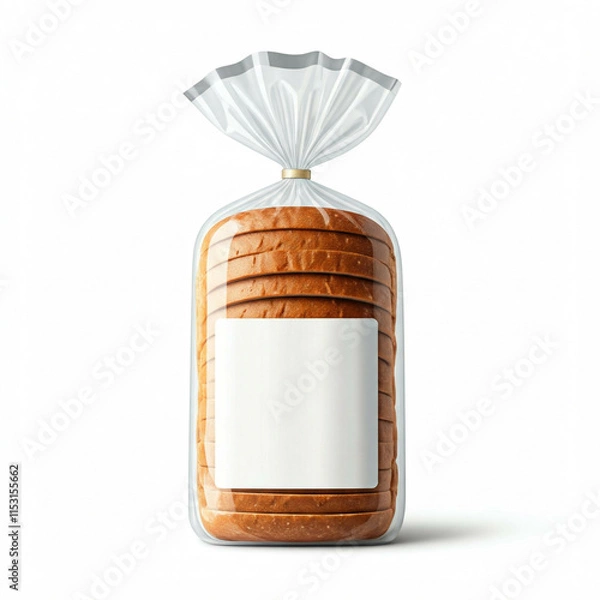 Fototapeta white label package of sliced bread with shadow on white background 3d rendering