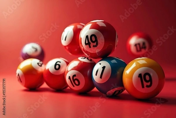 Fototapeta red raffle game with different colored balls for bingo and lottery games