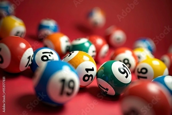 Fototapeta red raffle game with different colored balls for bingo and lottery games