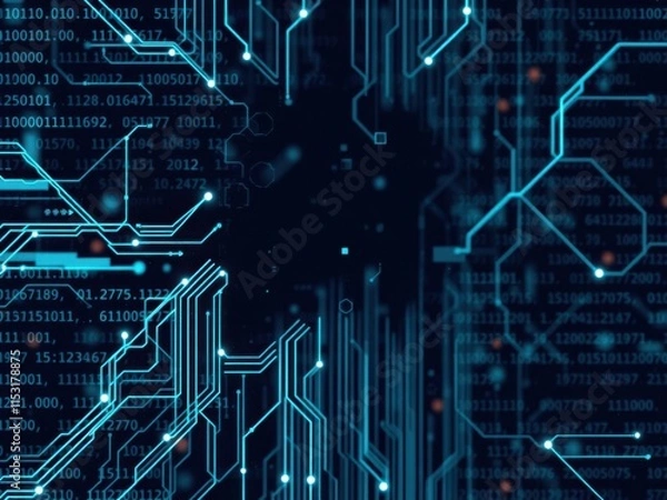 Fototapeta Abstract Technology Background Featuring Futuristic Circuit Board Design and Digital Data Flow in Blue with Dark Contrast for Innovation and Connectivity Themes