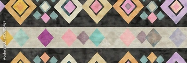 Fototapeta Seamless Linen Knit Textile Background with Colorful Geometric Patterns And Shapes