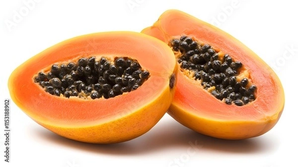 Fototapeta Two Halves Of A Ripe Papaya Showing Seeds And Flesh