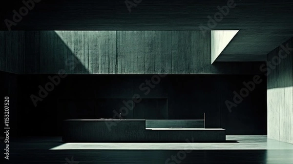 Obraz Minimalist concrete kitchen interior with natural light.
