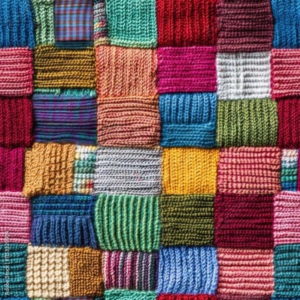 Fototapeta Seamless Linen Knit Textile Background with Colorful Geometric Patterns And Shapes