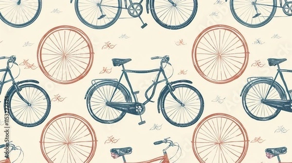 Fototapeta Seamless pattern of vintage bicycles on a light background.