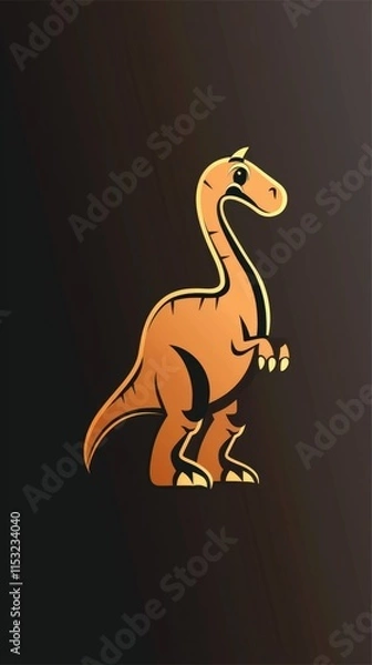 Fototapeta A cartoon-style dinosaur illustration in warm colors against a dark background.