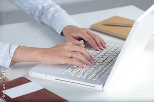 Obraz Young pretty business woman with notebook in the office