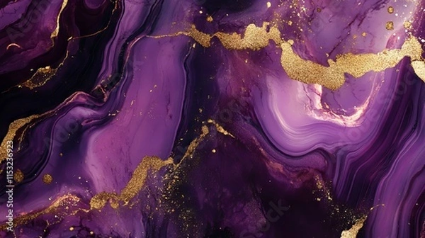 Fototapeta High-resolution abstract purple marble texture with luxurious gold splashes on a rich purple luxury background – elegant decorative pattern for digital and print design