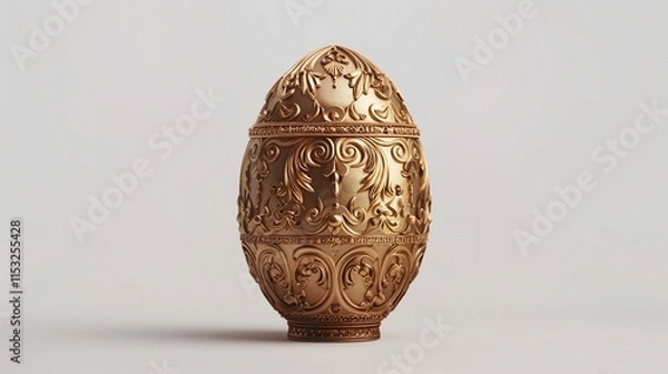 Obraz A high-quality 3D rendering of an antique gold Faberg?(C) egg closed, showcasing elegant craftsmanship against a minimalist white background