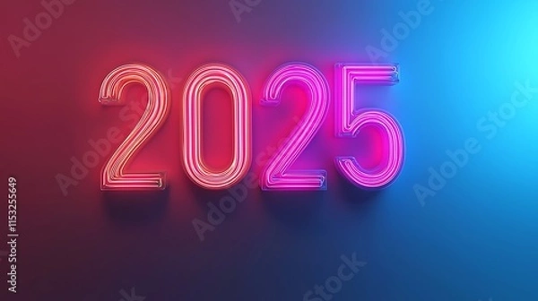 Fototapeta Neon Lights Displaying The Year Two Thousand Twenty Five