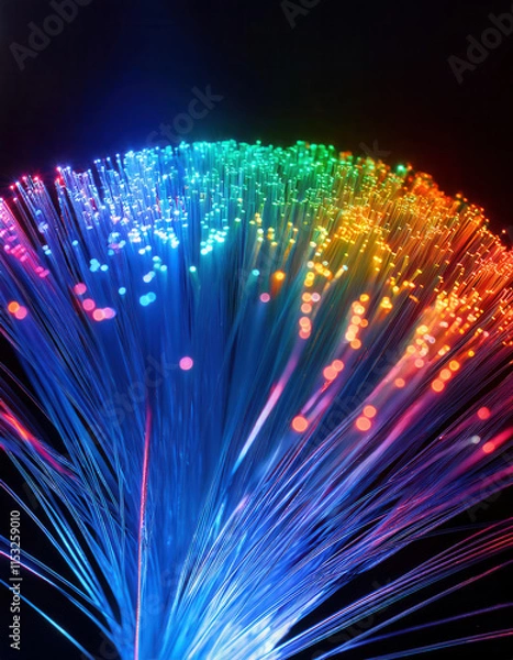 Fototapeta Vibrant fiber optic light display digital space photography high-tech environment close-up view illumination concept
