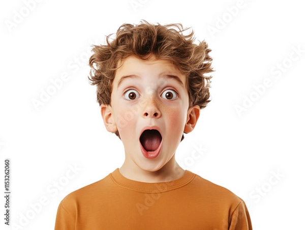 Obraz A Young Boy's Shocked and Excited Expression Captured Against a Crisp, White Background