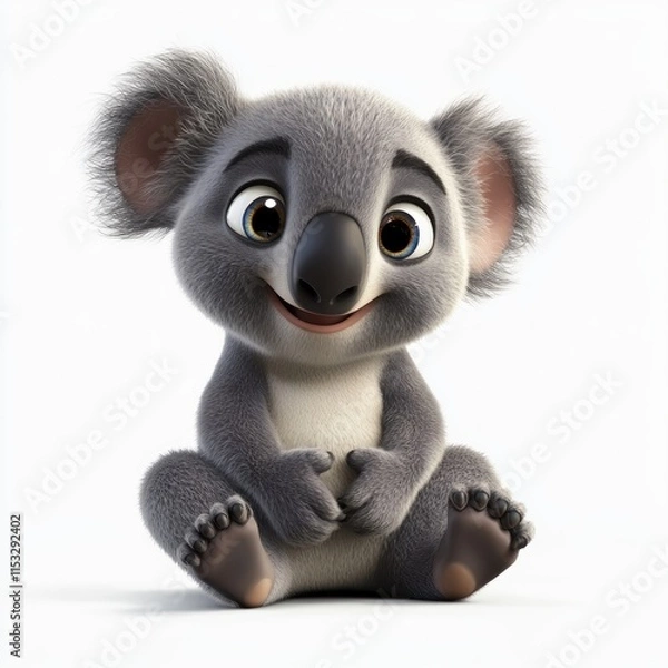Fototapeta 3D cartoon a happy koala sitting on the floor