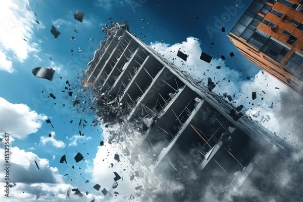 Fototapeta Illustration of a building under construction collapse