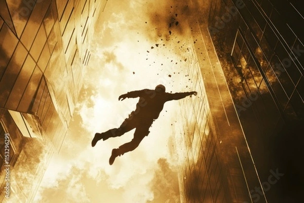 Fototapeta Illustration of a worker falling from a building