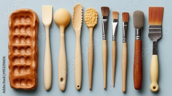 Fototapeta Creative art studio tools Clay tools for sculpting shapes