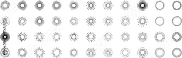 Fototapeta Vintage sunburst. Bursting rays sunrise firework starburst blast burst sunset star hand drawn collection. Radial sunset beams light ray radiant spark. Retro radiant sunburst. Trendy Vector badge set.