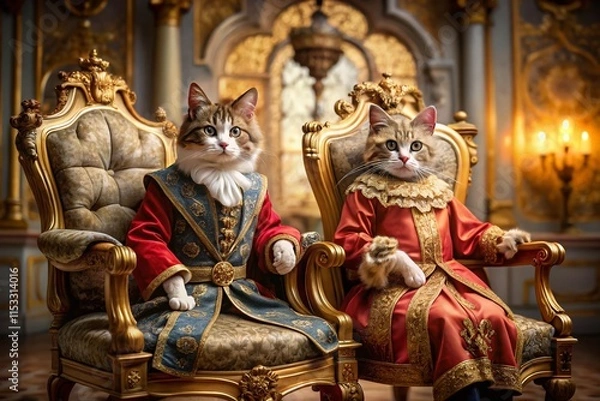 Fototapeta Regal Cats in Historical Attire: Tilt-Shift Miniature Photography
