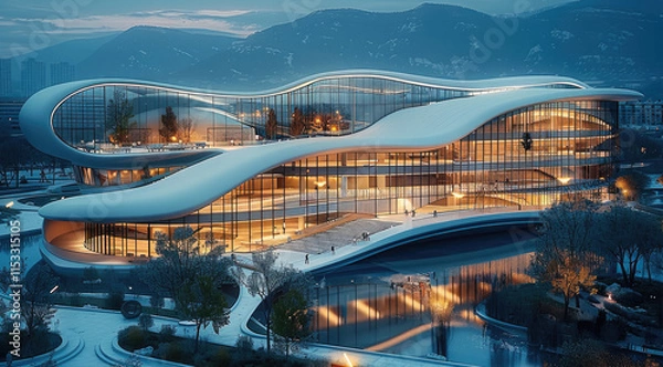 Fototapeta Sports Complex, Modern architecture. outside. Aerial high view.