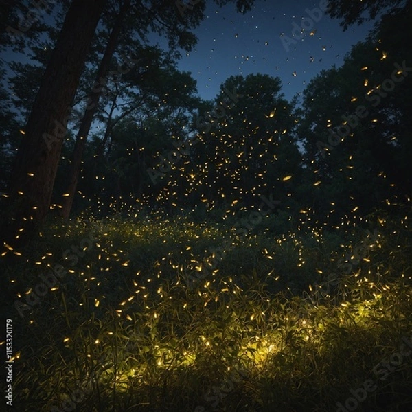 Obraz A swarm of fireflies lighting up a dusky summer evening.