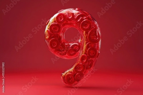 Fototapeta A red background with a red number 9 and red blood cells
