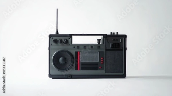 Obraz Isolated vintage ghetto blaster on a white background, showcasing the iconic '80s portable music experience with a modern twist.