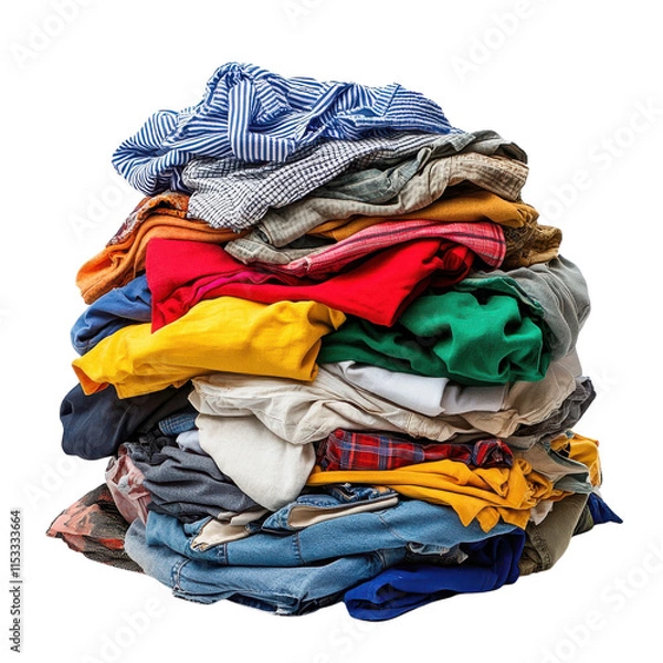 Fototapeta Pile of assorted clothing items ready for organization and sorting at home