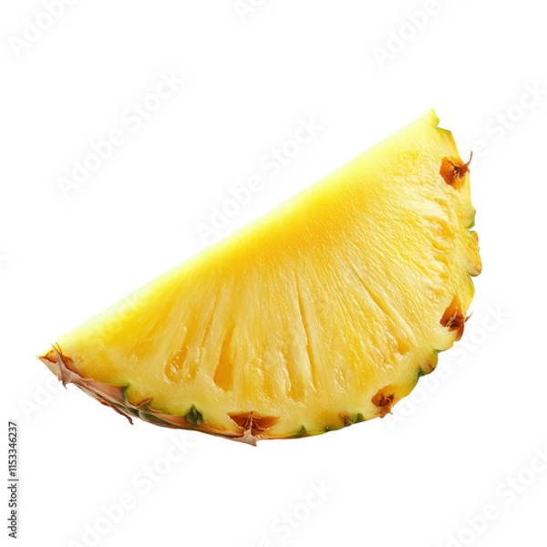 Fototapeta Freshly cut pineapple slice displayed on a clean white background, showcasing vibrant color and texture
