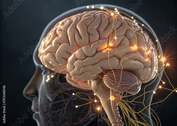 Fototapeta 3D Animated Human Brain: Structure, Functions & Neural Connections - Stock Photo