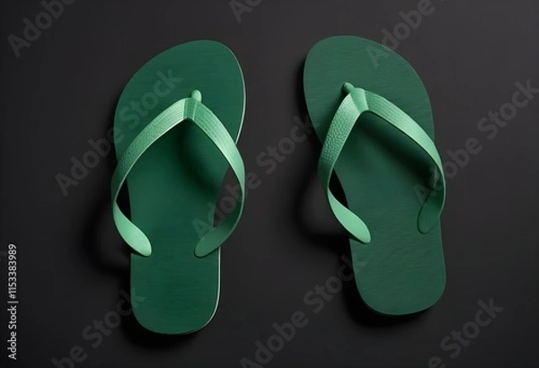 Obraz Green flip flops on a black background