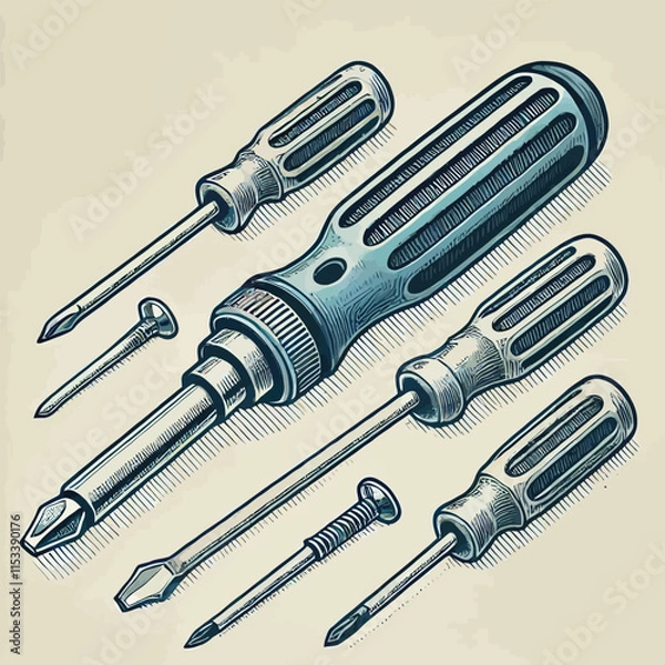 Obraz drawing of a screwdriver set falt vector illustration