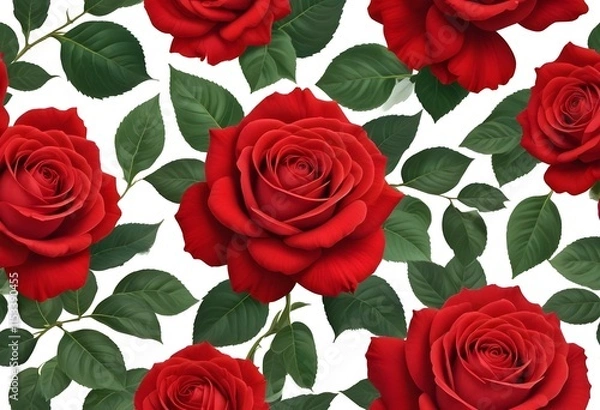 Obraz Three large, vibrant red roses with lush, velvety petals against a plain white background