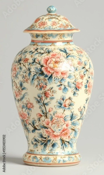 Fototapeta Elegant Rococo Porcelain Vase in Pastel Tones on Beige Background
