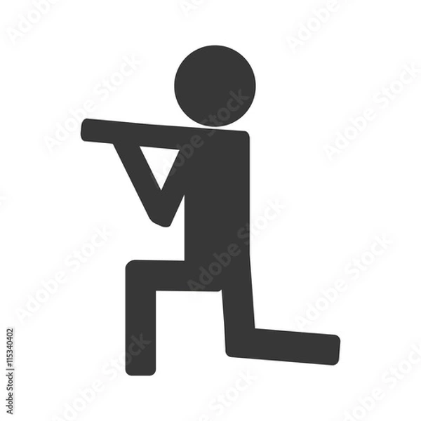 Fototapeta man shooting icon on knees isolated vector illustration