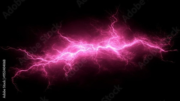 Fototapeta A bright pink lightning bolt streaks across a black background, creating a stark and intense visual effect. Suitable for sci-fi, fantasy, or power-related imagery.. AI Generation