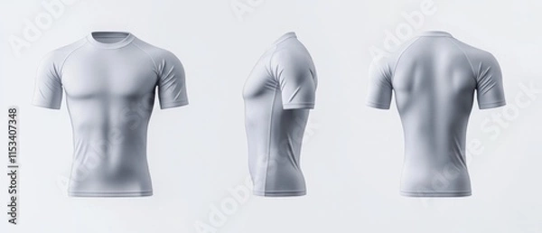 Fototapeta blank grey short sleeve rash guard mockup front, side and back view.	
