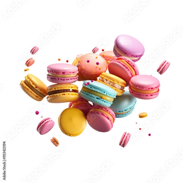 Fototapeta a group of colorful macaroons flying in the air