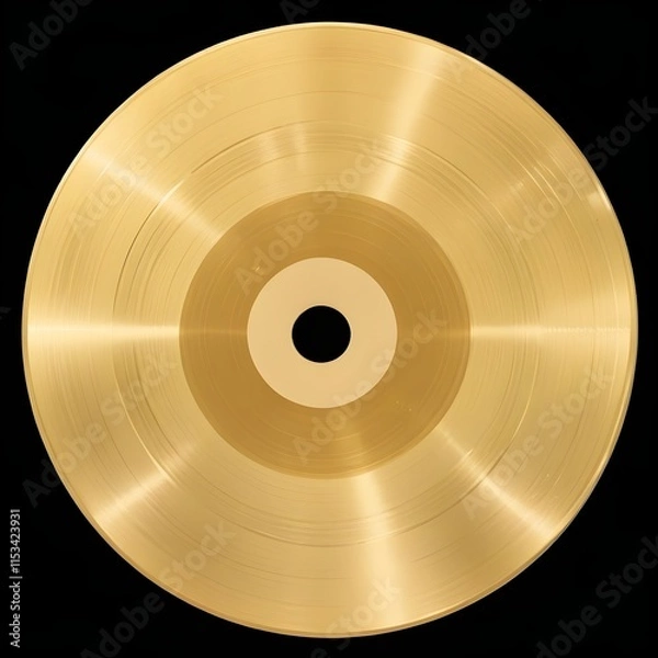 Fototapeta A gold record album, a circular disc with concentric grooves and a central hole. The surface has a shiny, metallic gold color
