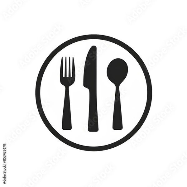 Fototapeta a black and white circle with a fork spoon and knife