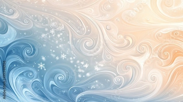 Fototapeta Frost patterns on glass create a winter wonderland of swirling designs and delicate snowflakes under cold light. Generative AI